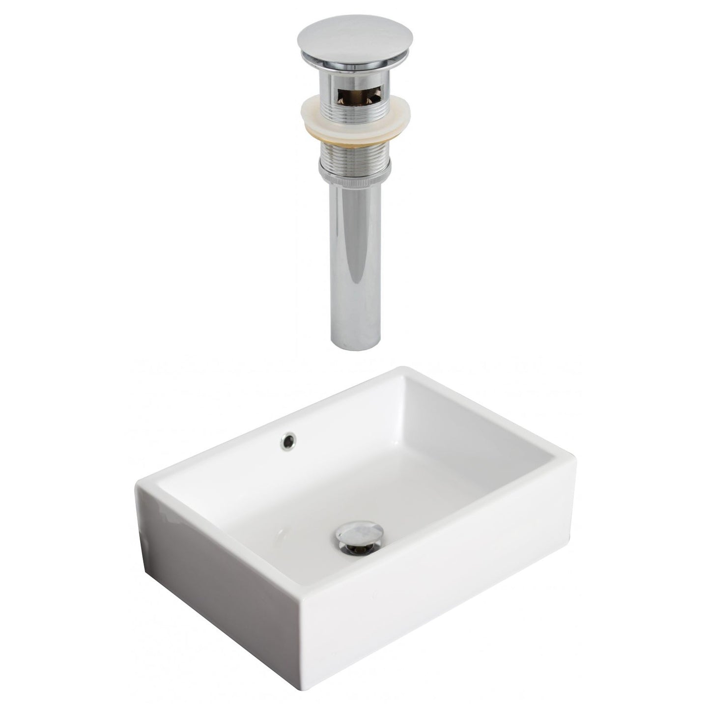 American Imaginations AI-14901 20" White Rectangular Ceramic Above Counter Bathroom Vessel Sink Set