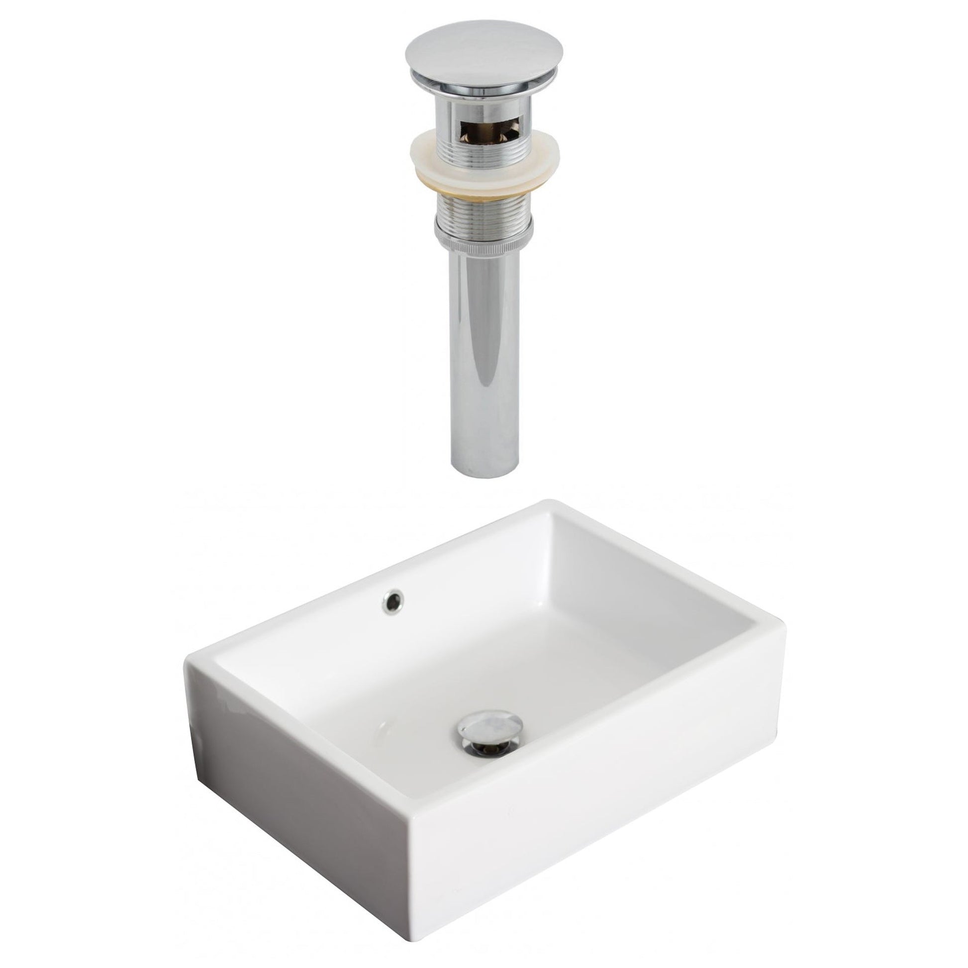 American Imaginations AI-14901 20" White Rectangular Ceramic Above Counter Bathroom Vessel Sink Set