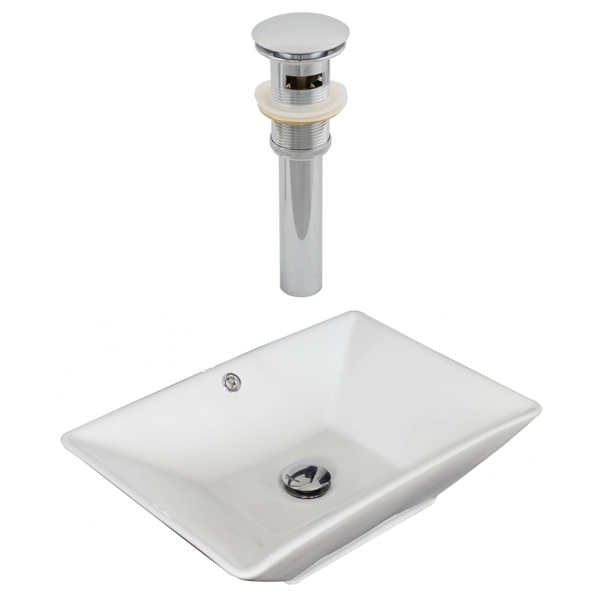 American Imaginations AI-14903 22" White Rectangular Ceramic Above Counter Bathroom Vessel Sink Set