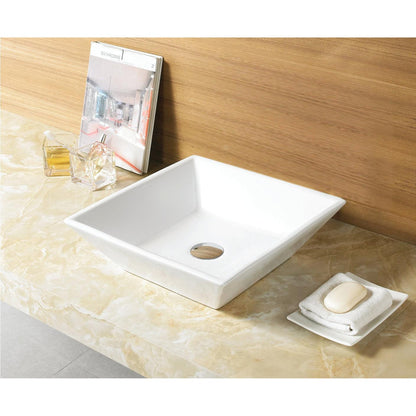 American Imaginations AI-14905 16" White Square Ceramic Above Counter Bathroom Vessel Sink Set
