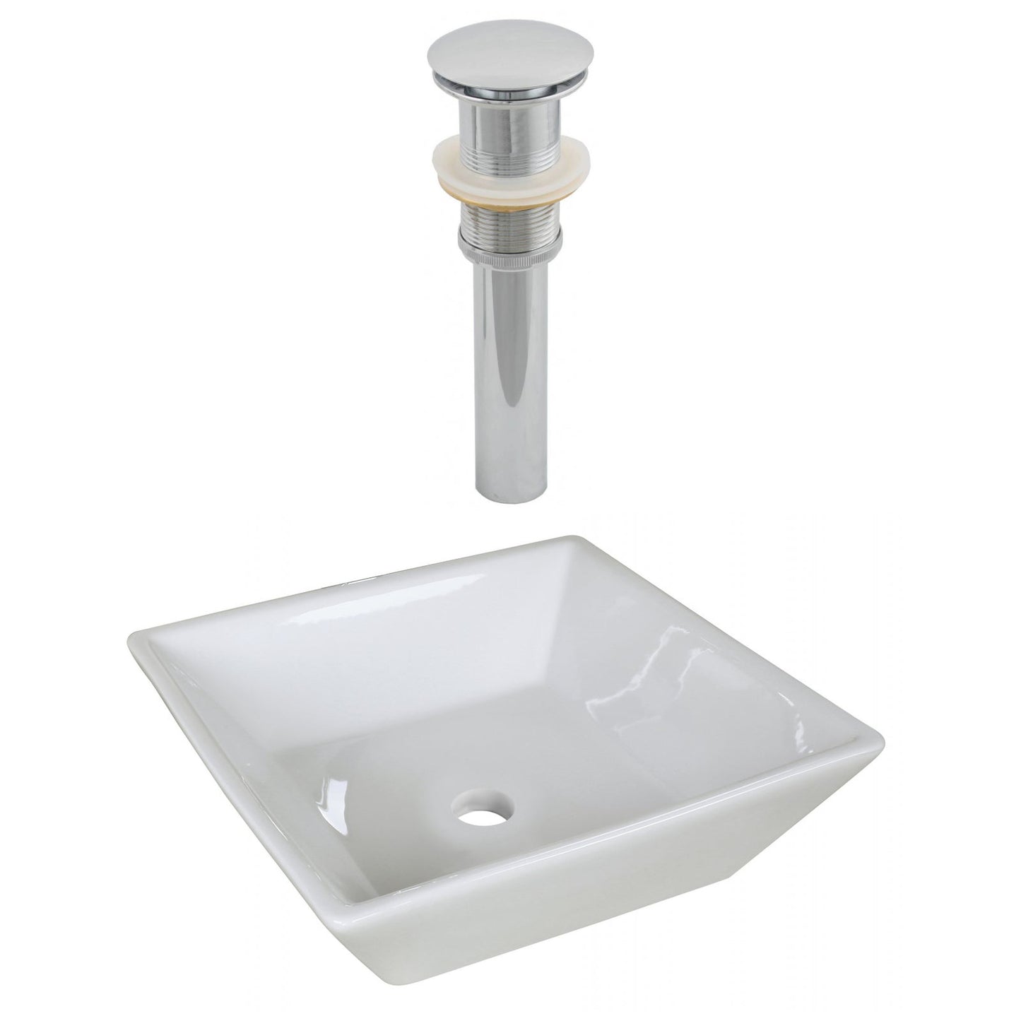American Imaginations AI-14905 16" White Square Ceramic Above Counter Bathroom Vessel Sink Set