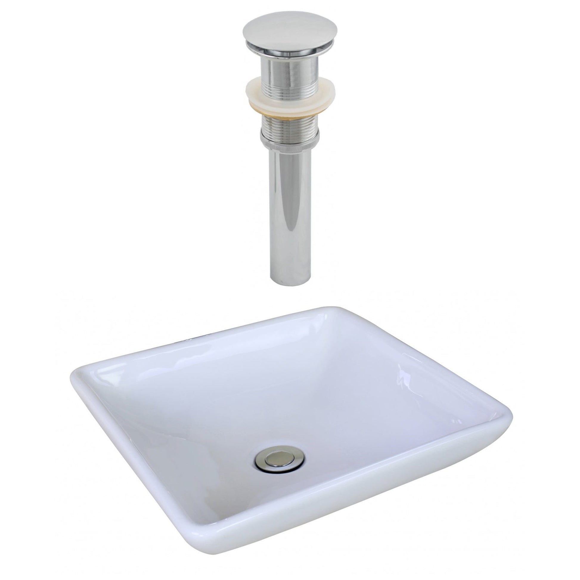 American Imaginations AI-14906 16" White Square Ceramic Above Counter Bathroom Vessel Sink Set