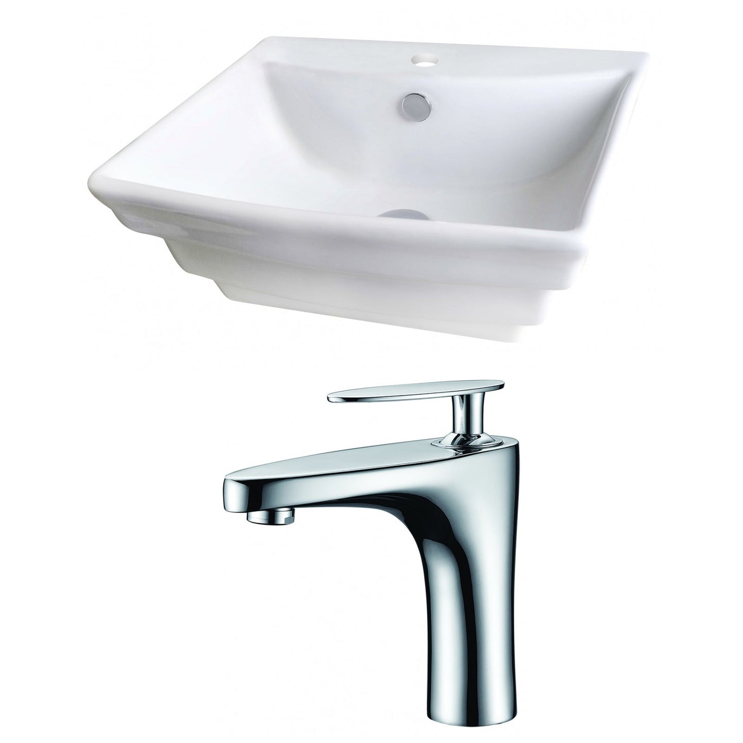 American Imaginations AI-14911 20" White Rectangular Ceramic Above Counter Bathroom Vessel Sink Set