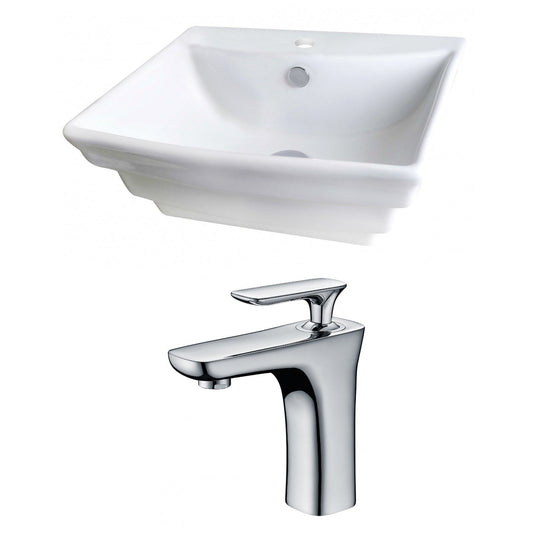 American Imaginations AI-14912 20" White Rectangular Ceramic Above Counter Bathroom Vessel Sink Set