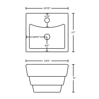 American Imaginations AI-14913 20" White Rectangular Ceramic Above Counter Bathroom Vessel Sink Set