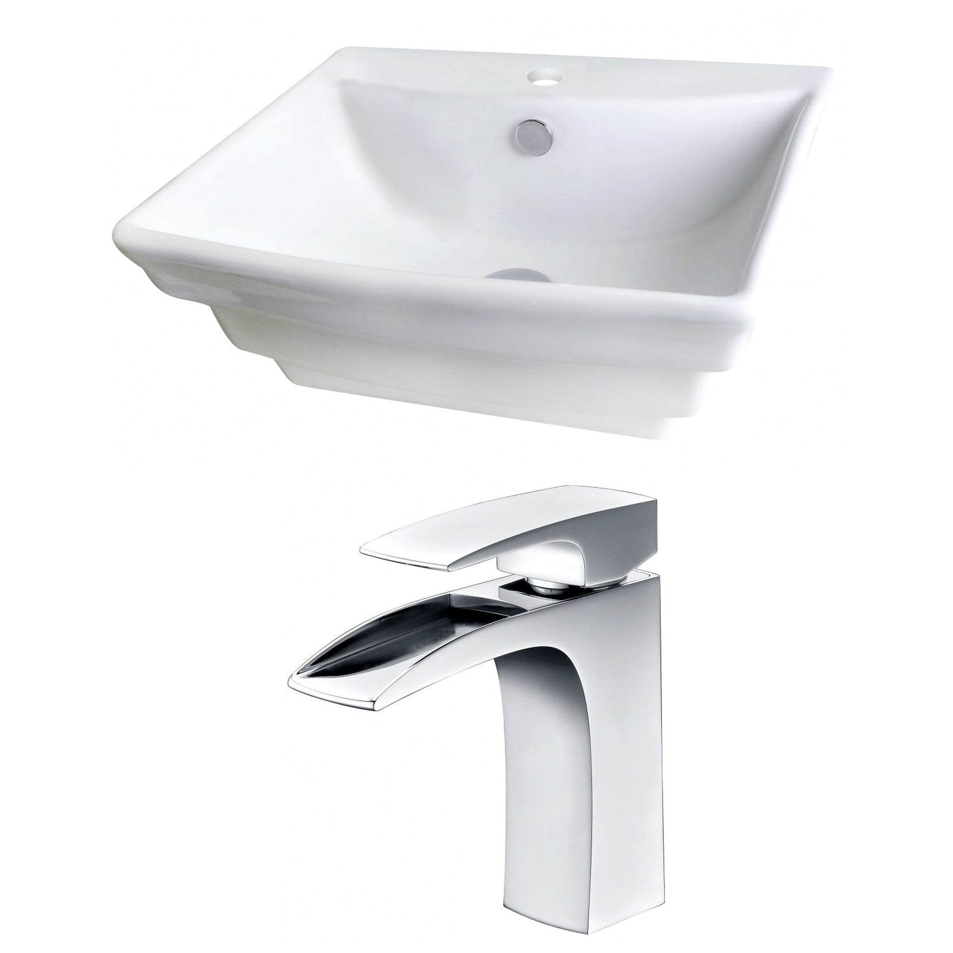 American Imaginations AI-14913 20" White Rectangular Ceramic Above Counter Bathroom Vessel Sink Set
