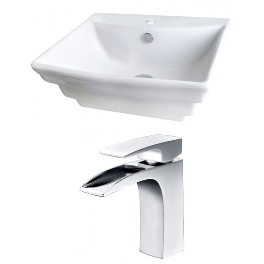 American Imaginations AI-14913 20" White Rectangular Ceramic Above Counter Bathroom Vessel Sink Set