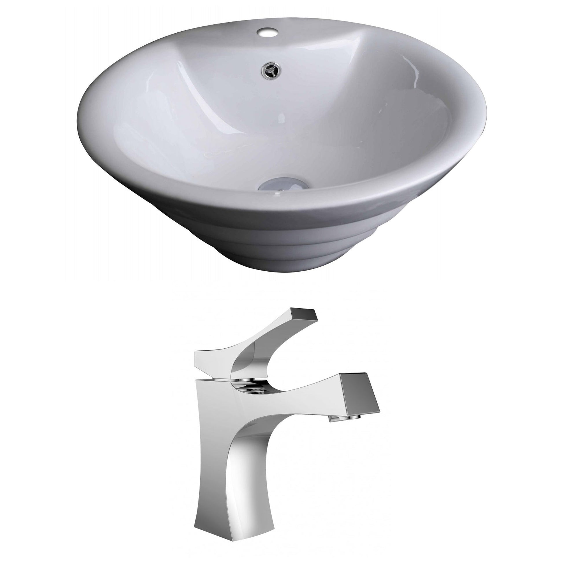 American Imaginations AI-14916 19" White Round Ceramic Above Counter Bathroom Vessel Sink Set