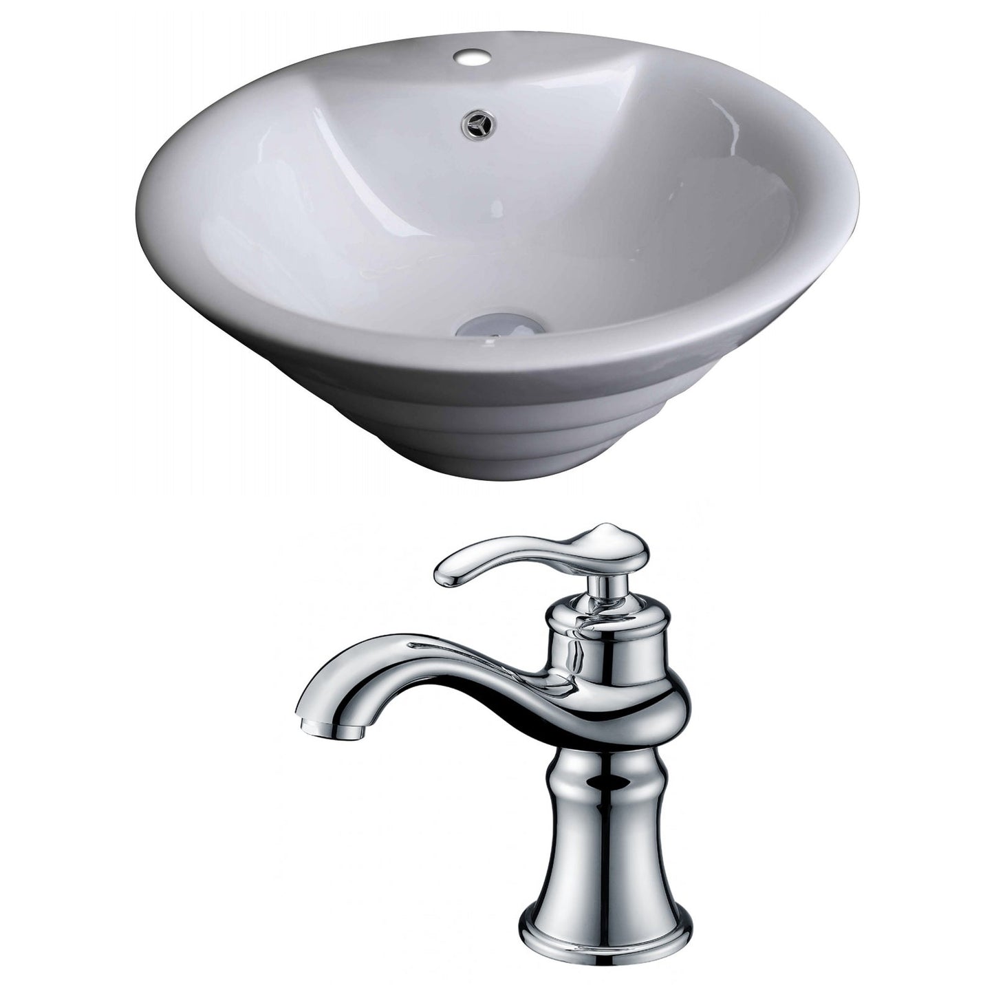 American Imaginations AI-14917 19" White Round Ceramic Above Counter Bathroom Vessel Sink Set