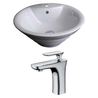 American Imaginations AI-14919 19" White Round Ceramic Above Counter Bathroom Vessel Sink Set