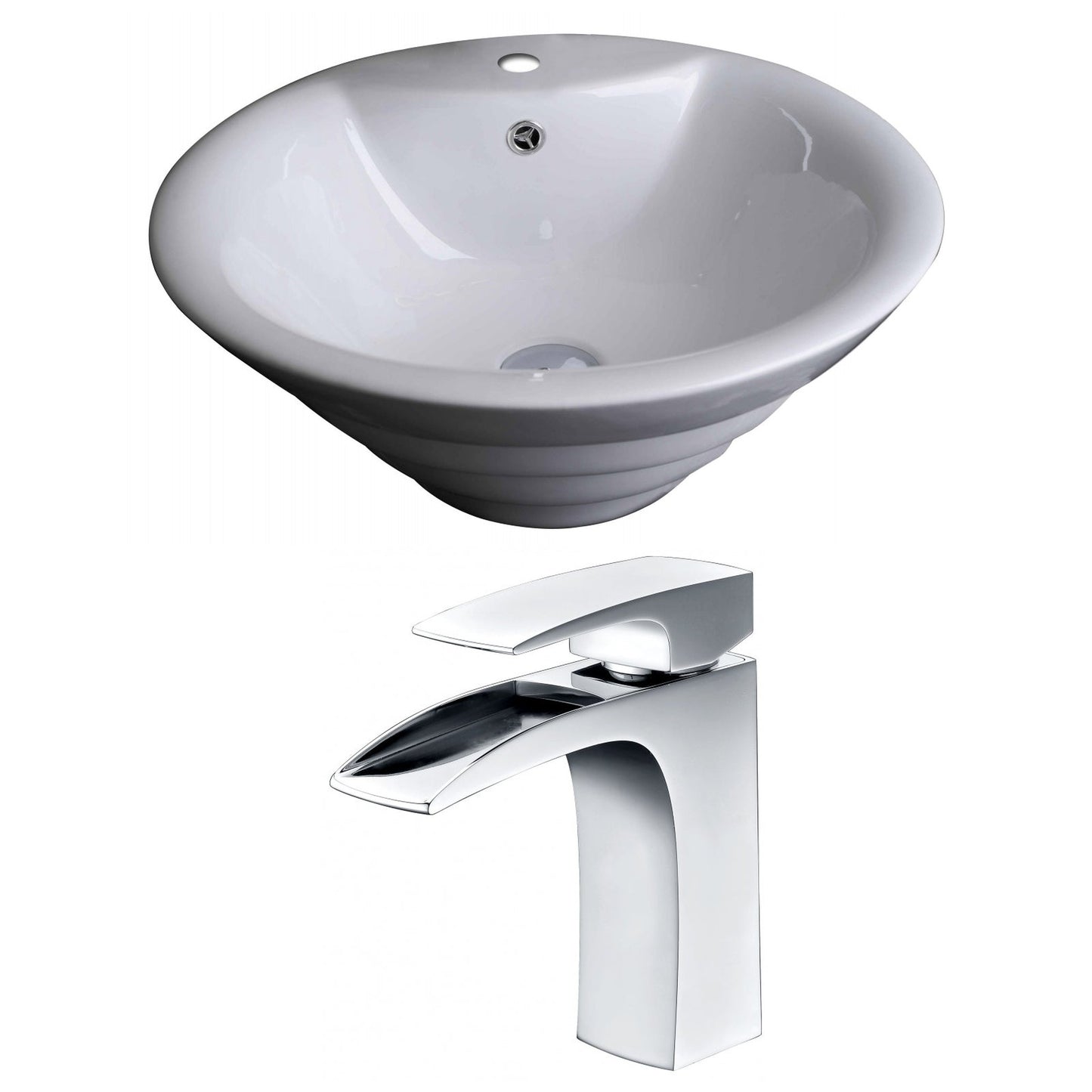 American Imaginations AI-14920 19" White Round Ceramic Above Counter Bathroom Vessel Sink Set