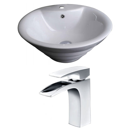 American Imaginations AI-14920 19" White Round Ceramic Above Counter Bathroom Vessel Sink Set