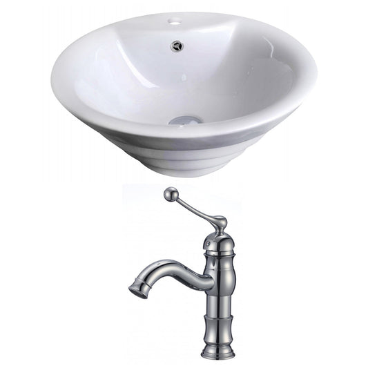 American Imaginations AI-14922 19" White Round Ceramic Above Counter Bathroom Vessel Sink Set