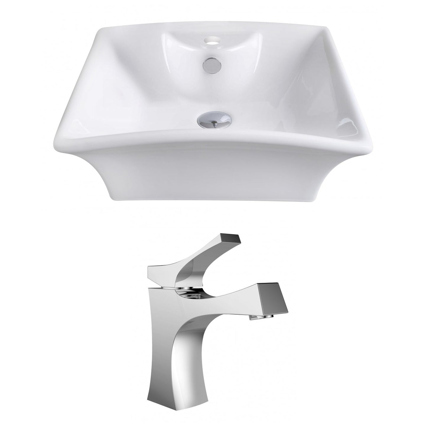 American Imaginations AI-14923 20" White Rectangular Ceramic Above Counter Bathroom Vessel Sink Set