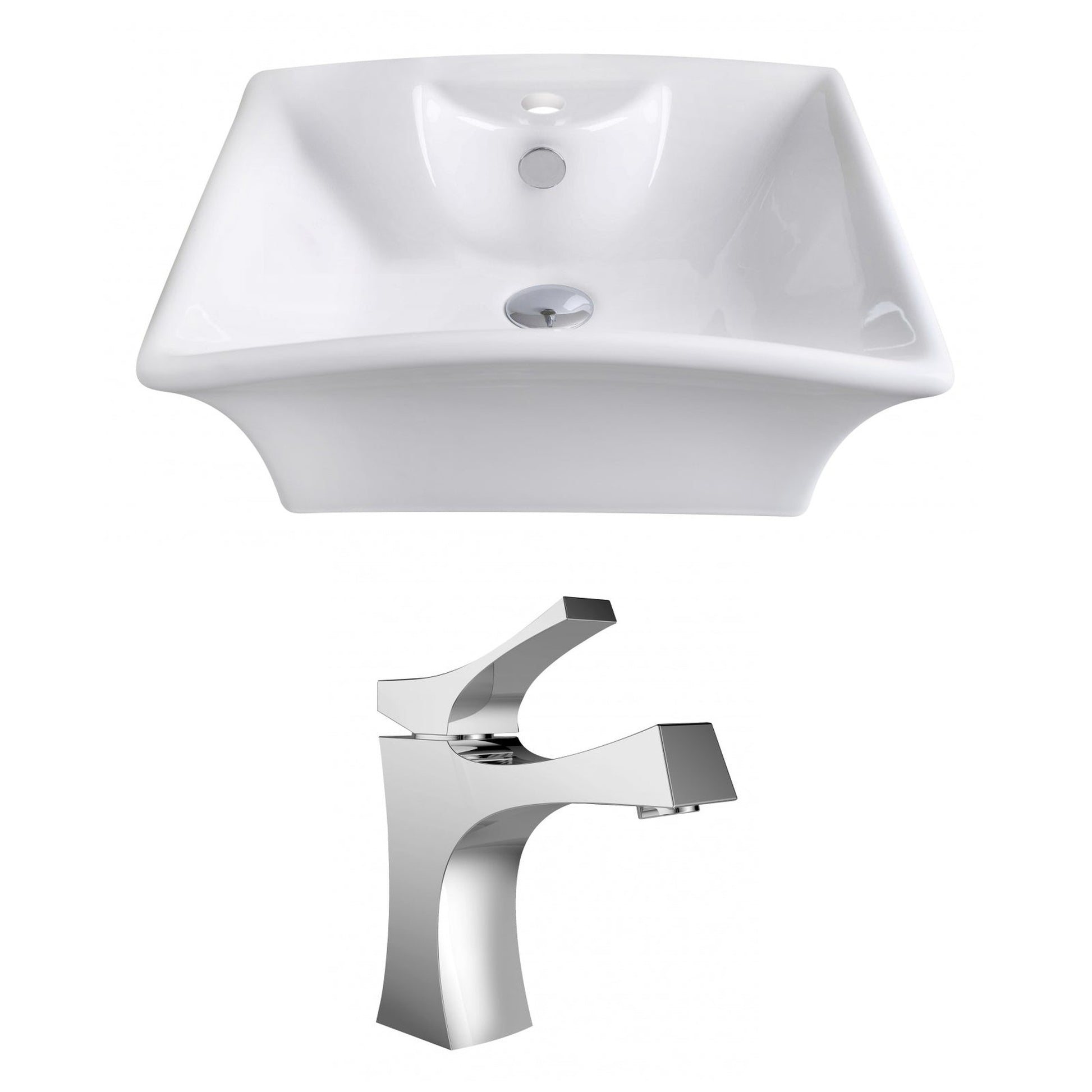 American Imaginations AI-14923 20" White Rectangular Ceramic Above Counter Bathroom Vessel Sink Set