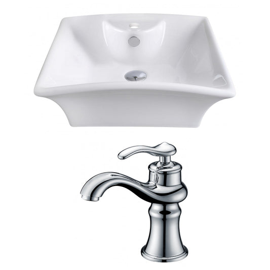 American Imaginations AI-14924 20" White Rectangular Ceramic Above Counter Bathroom Vessel Sink Set