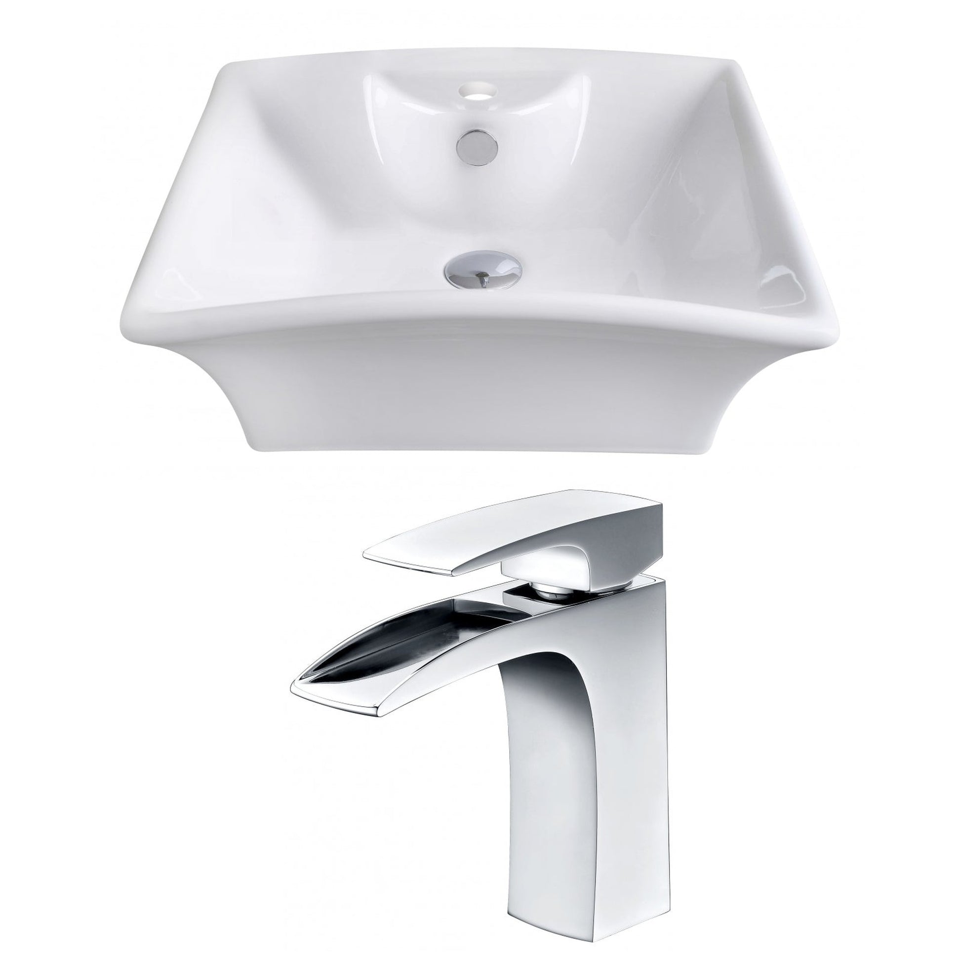 American Imaginations AI-14927 20" White Rectangular Ceramic Above Counter Bathroom Vessel Sink Set
