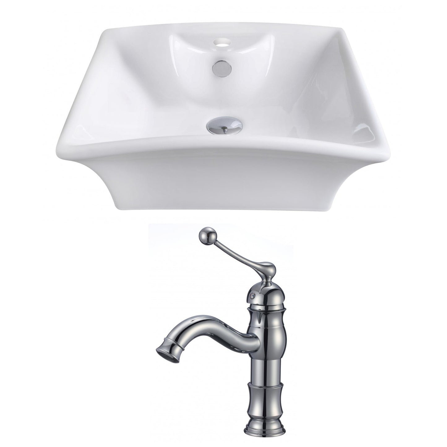 American Imaginations AI-14929 20" White Rectangular Ceramic Above Counter Bathroom Vessel Sink Set
