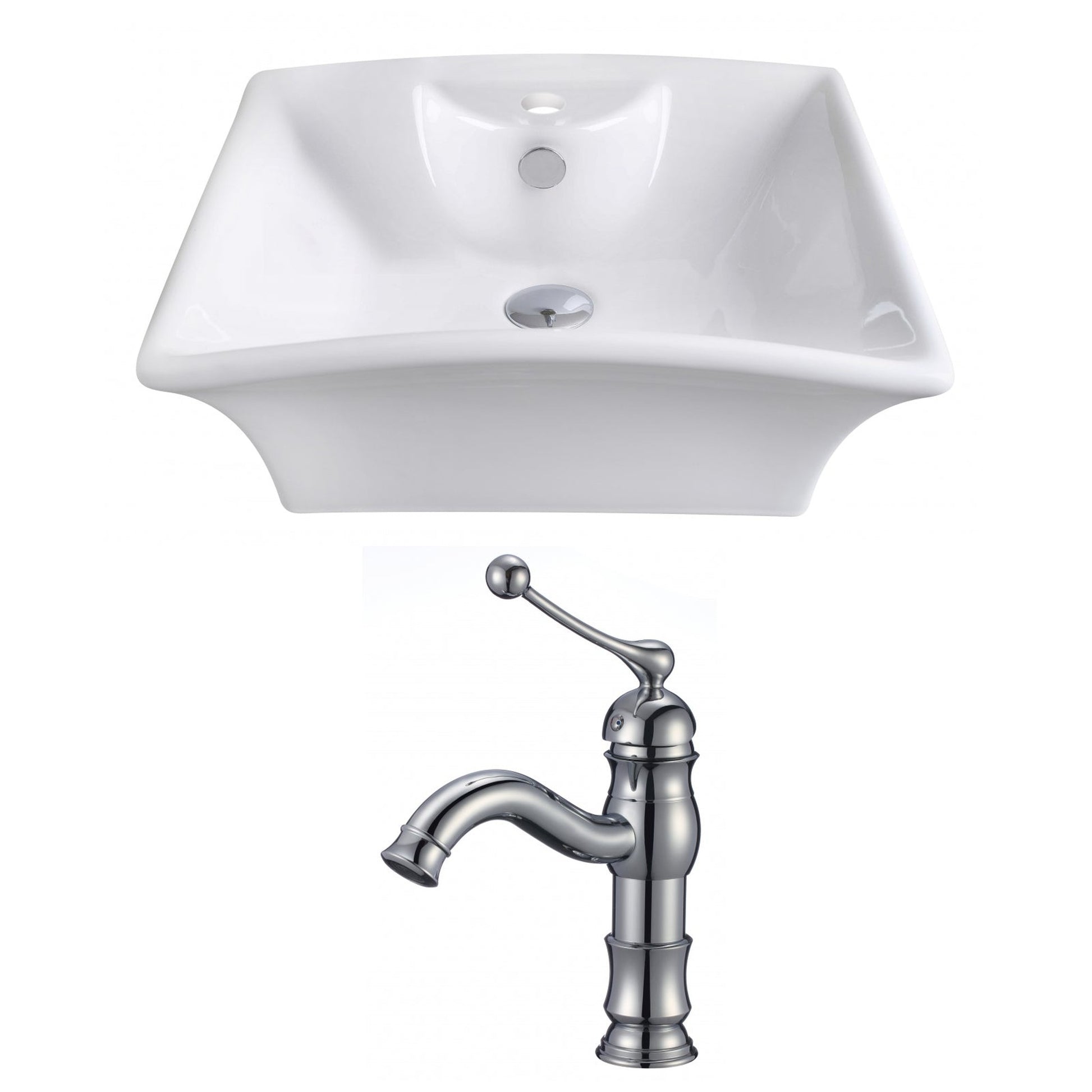 American Imaginations AI-14929 20" White Rectangular Ceramic Above Counter Bathroom Vessel Sink Set