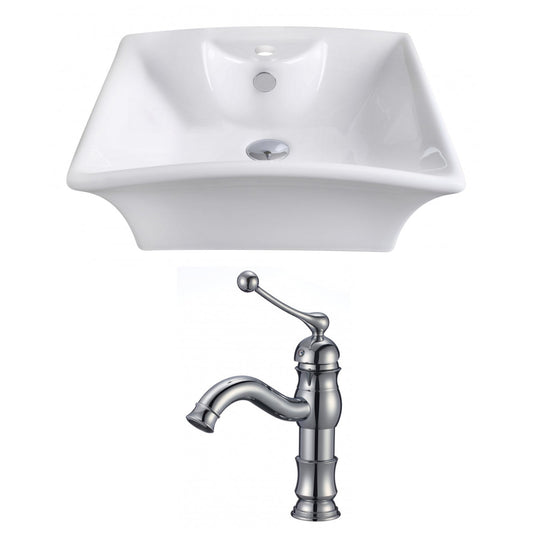American Imaginations AI-14929 20" White Rectangular Ceramic Above Counter Bathroom Vessel Sink Set
