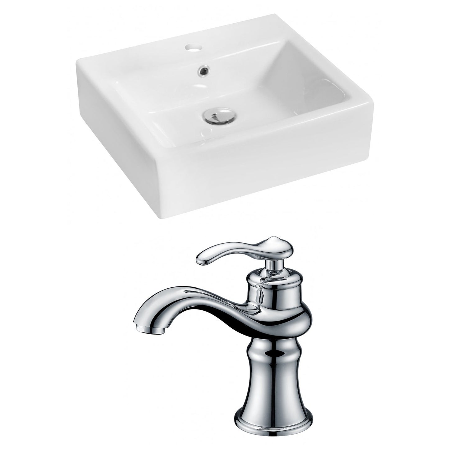 American Imaginations AI-14931 21" White Rectangular Ceramic Above Counter Bathroom Vessel Sink Set