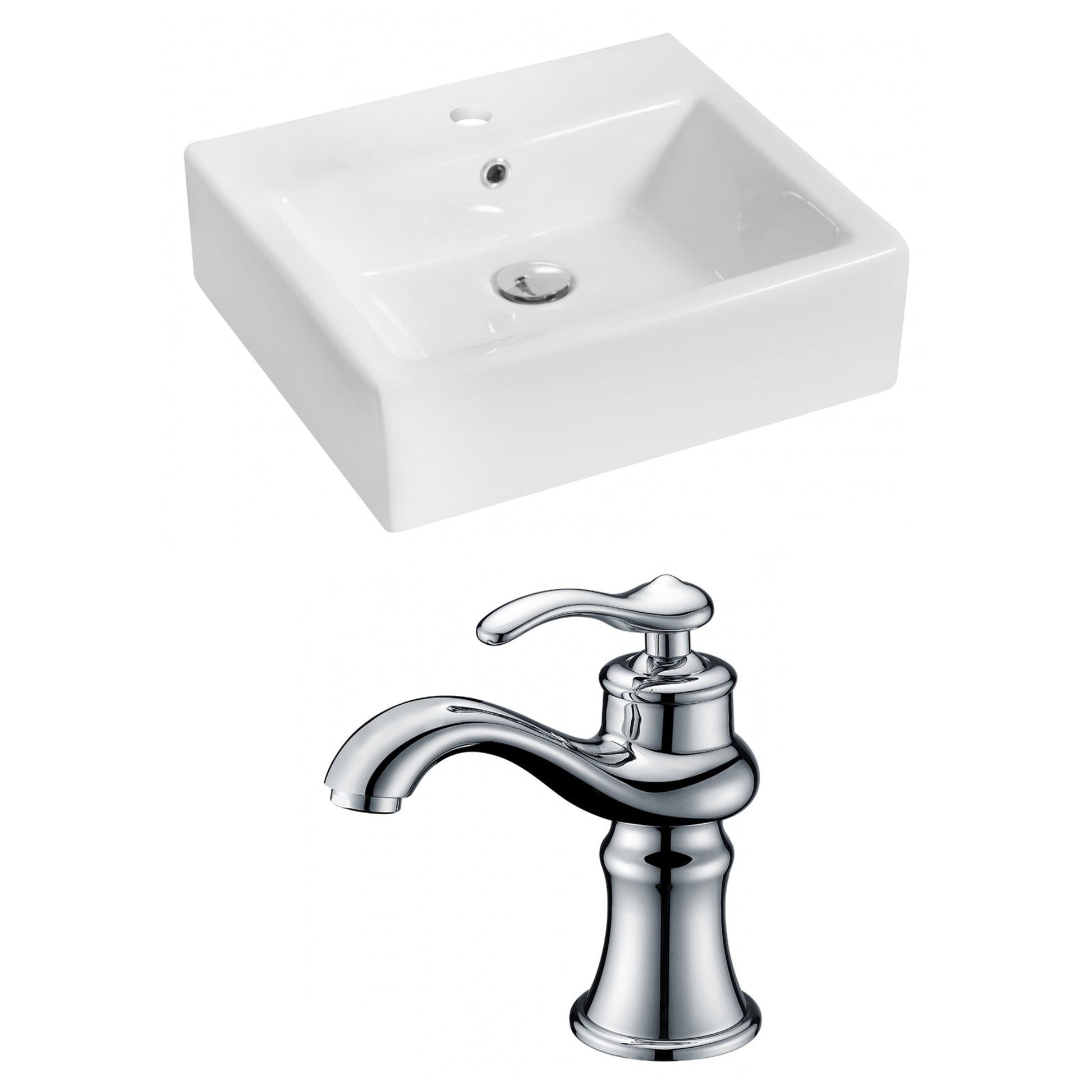 American Imaginations AI-14931 21" White Rectangular Ceramic Above Counter Bathroom Vessel Sink Set
