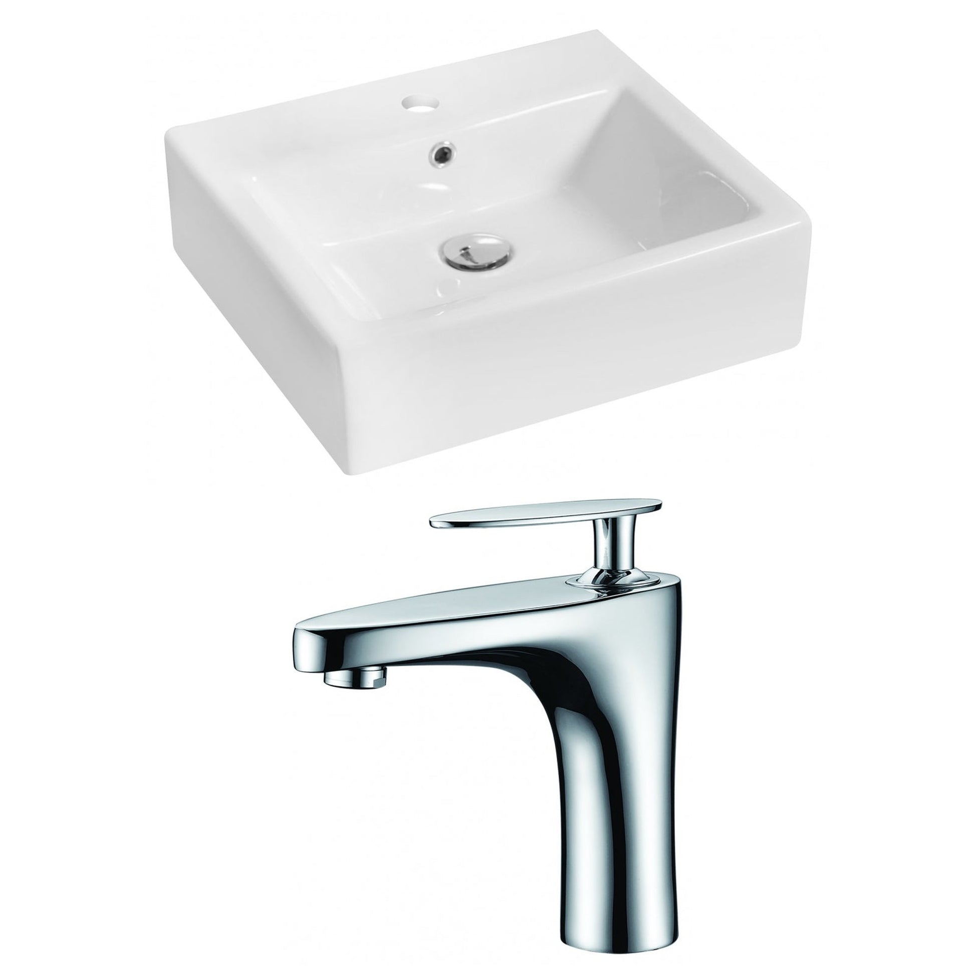 American Imaginations AI-14932 21" White Rectangular Ceramic Above Counter Bathroom Vessel Sink Set