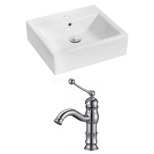 American Imaginations AI-14936 21" White Rectangular Ceramic Above Counter Bathroom Vessel Sink Set