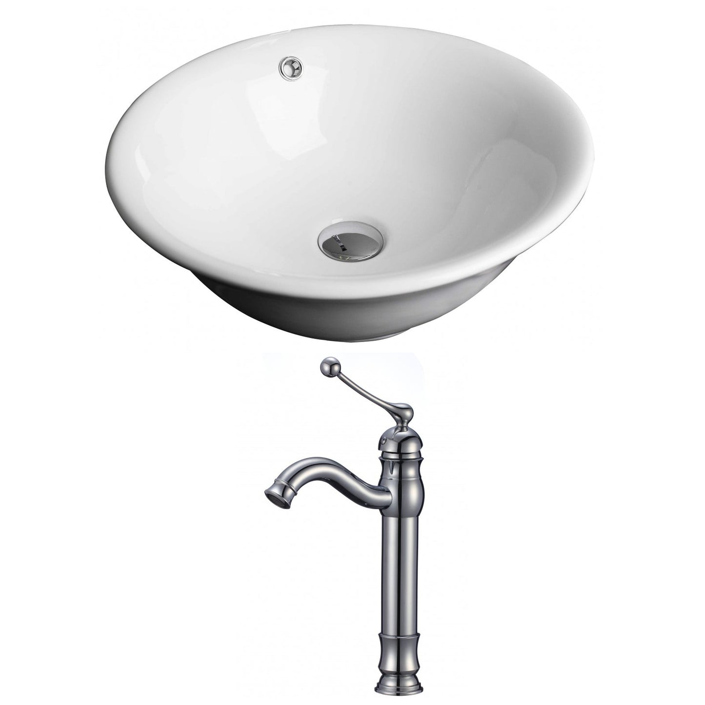 American Imaginations AI-14939 17" White Round Ceramic Above Counter Bathroom Vessel Sink Set