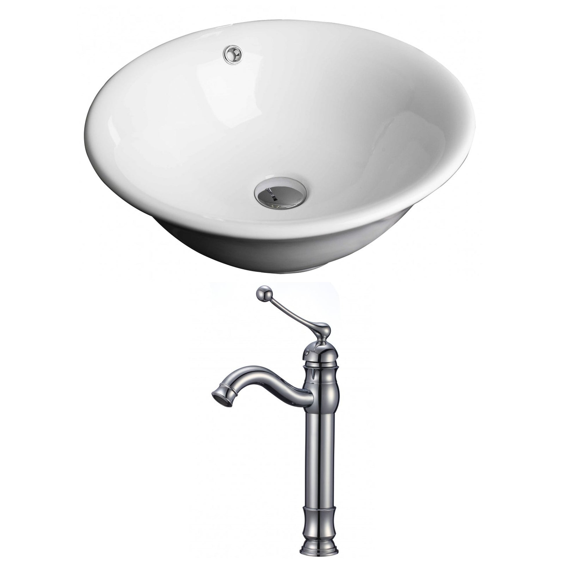 American Imaginations AI-14939 17" White Round Ceramic Above Counter Bathroom Vessel Sink Set