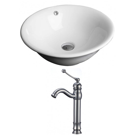 American Imaginations AI-14939 17" White Round Ceramic Above Counter Bathroom Vessel Sink Set