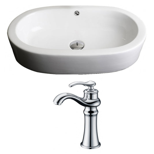 American Imaginations AI-14940 25" White Oval Ceramic Semi-Recessed Bathroom Vessel Sink Set