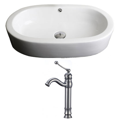 American Imaginations AI-14942 25" White Oval Ceramic Semi-Recessed Bathroom Vessel Sink Set