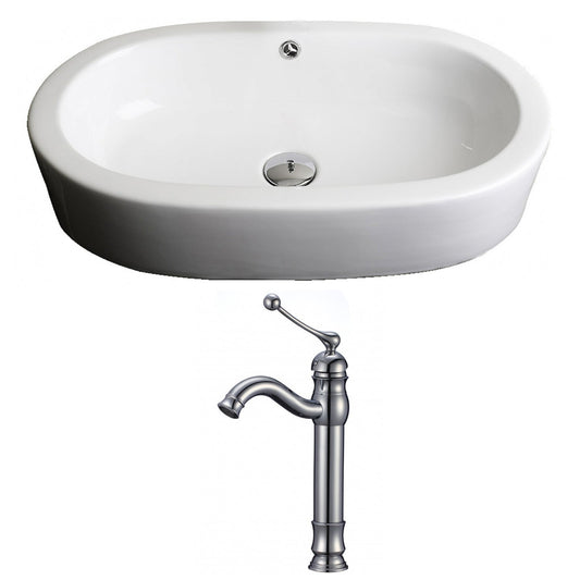 American Imaginations AI-14942 25" White Oval Ceramic Semi-Recessed Bathroom Vessel Sink Set