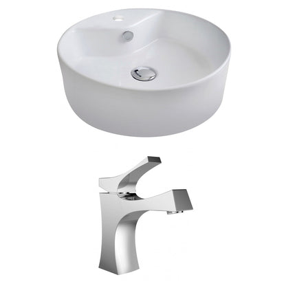 American Imaginations AI-14943 18" White Round Ceramic Above Counter Bathroom Vessel Sink Set