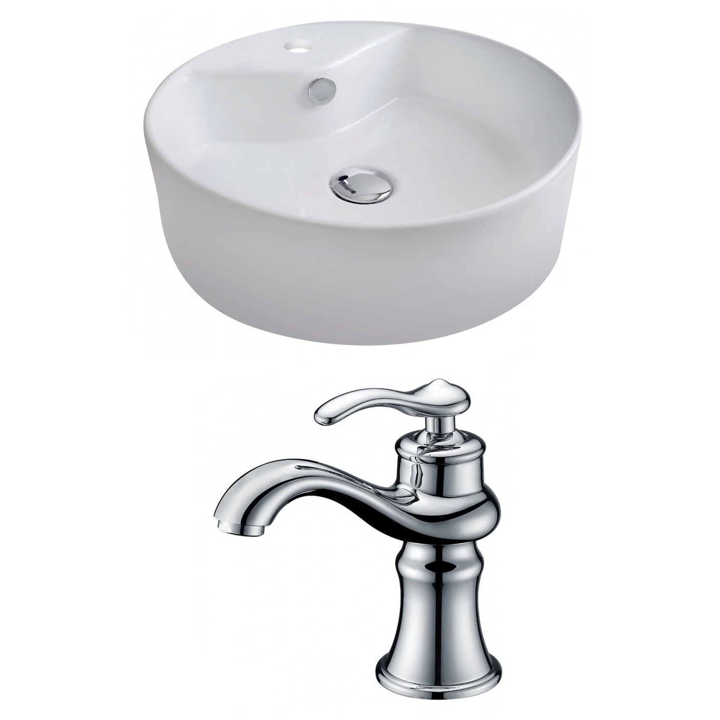 American Imaginations AI-14944 18" White Round Ceramic Above Counter Bathroom Vessel Sink Set