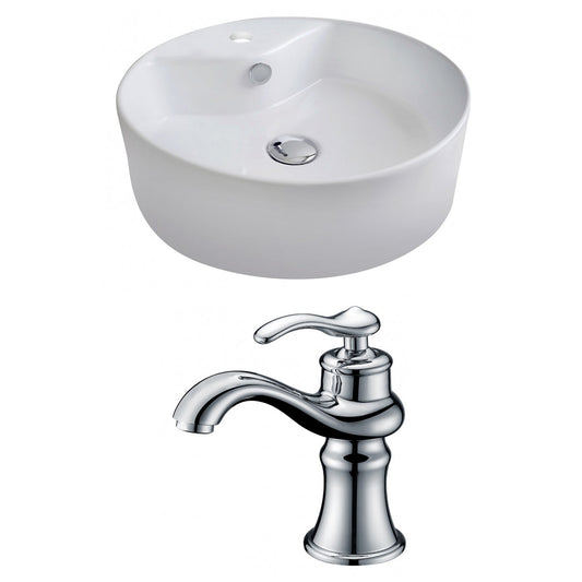 American Imaginations AI-14944 18" White Round Ceramic Above Counter Bathroom Vessel Sink Set