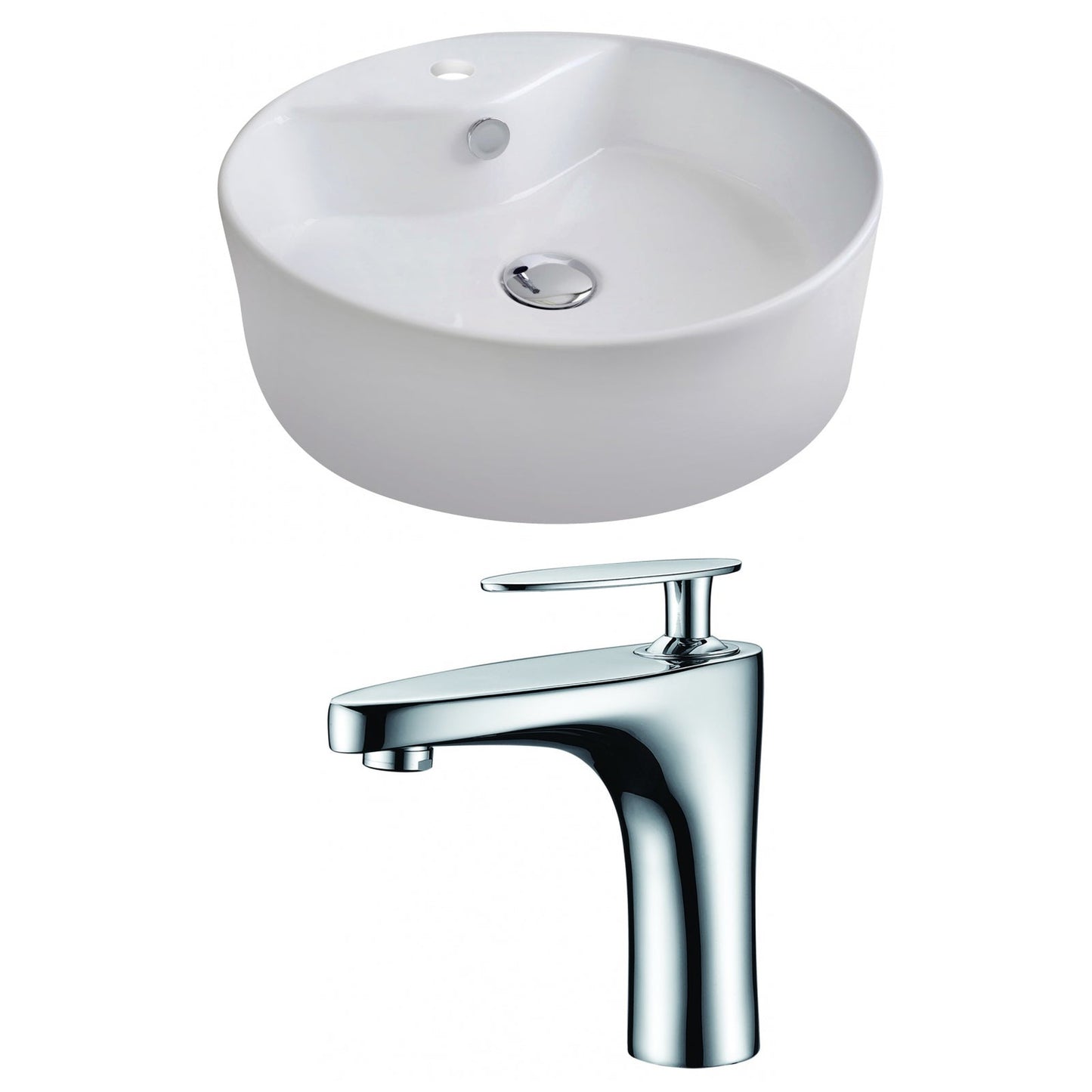 American Imaginations AI-14945 18" White Round Ceramic Above Counter Bathroom Vessel Sink Set