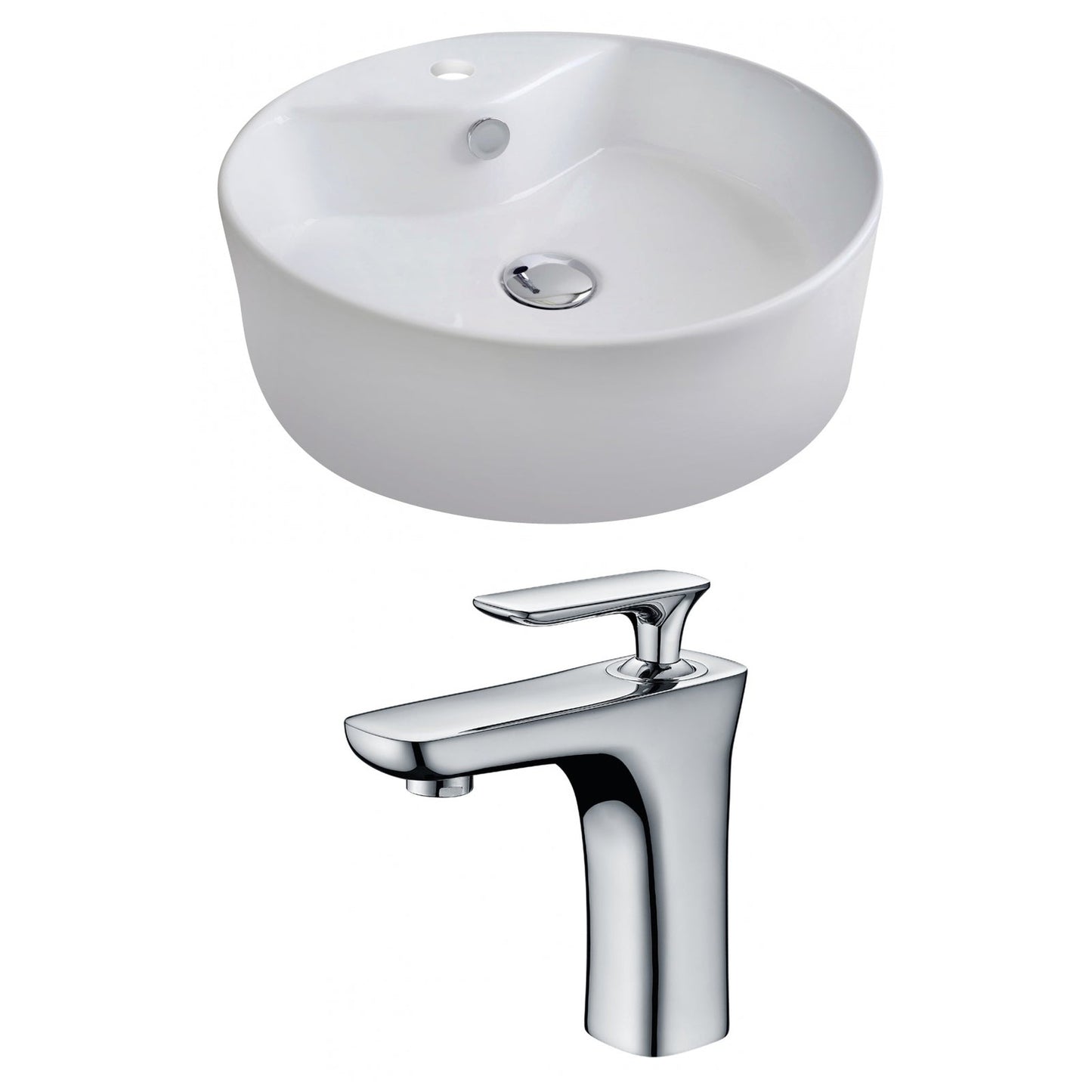 American Imaginations AI-14946 18" White Round Ceramic Above Counter Bathroom Vessel Sink Set