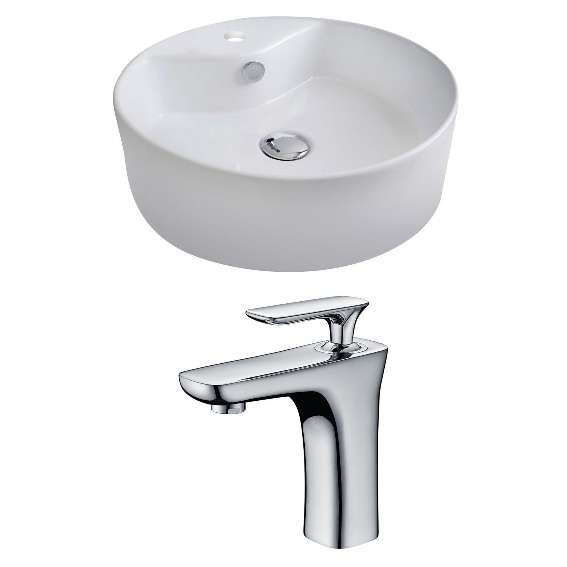 American Imaginations AI-14946 18" White Round Ceramic Above Counter Bathroom Vessel Sink Set
