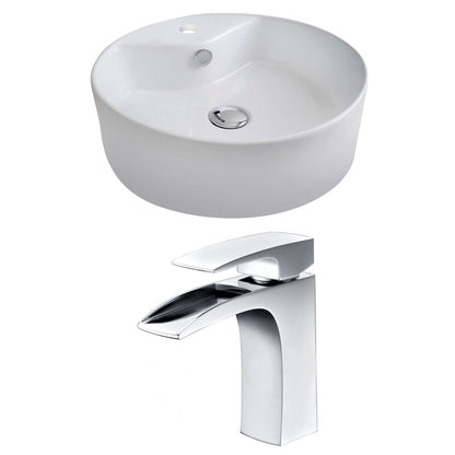 American Imaginations AI-14947 18" White Round Ceramic Above Counter Bathroom Vessel Sink Set