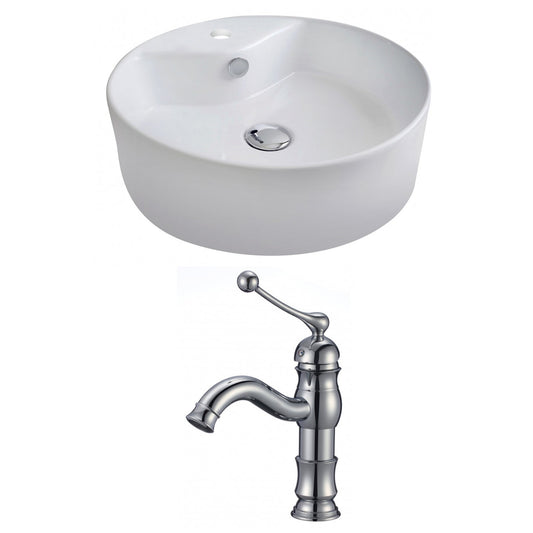 American Imaginations AI-14949 18" White Round Ceramic Above Counter Bathroom Vessel Sink Set
