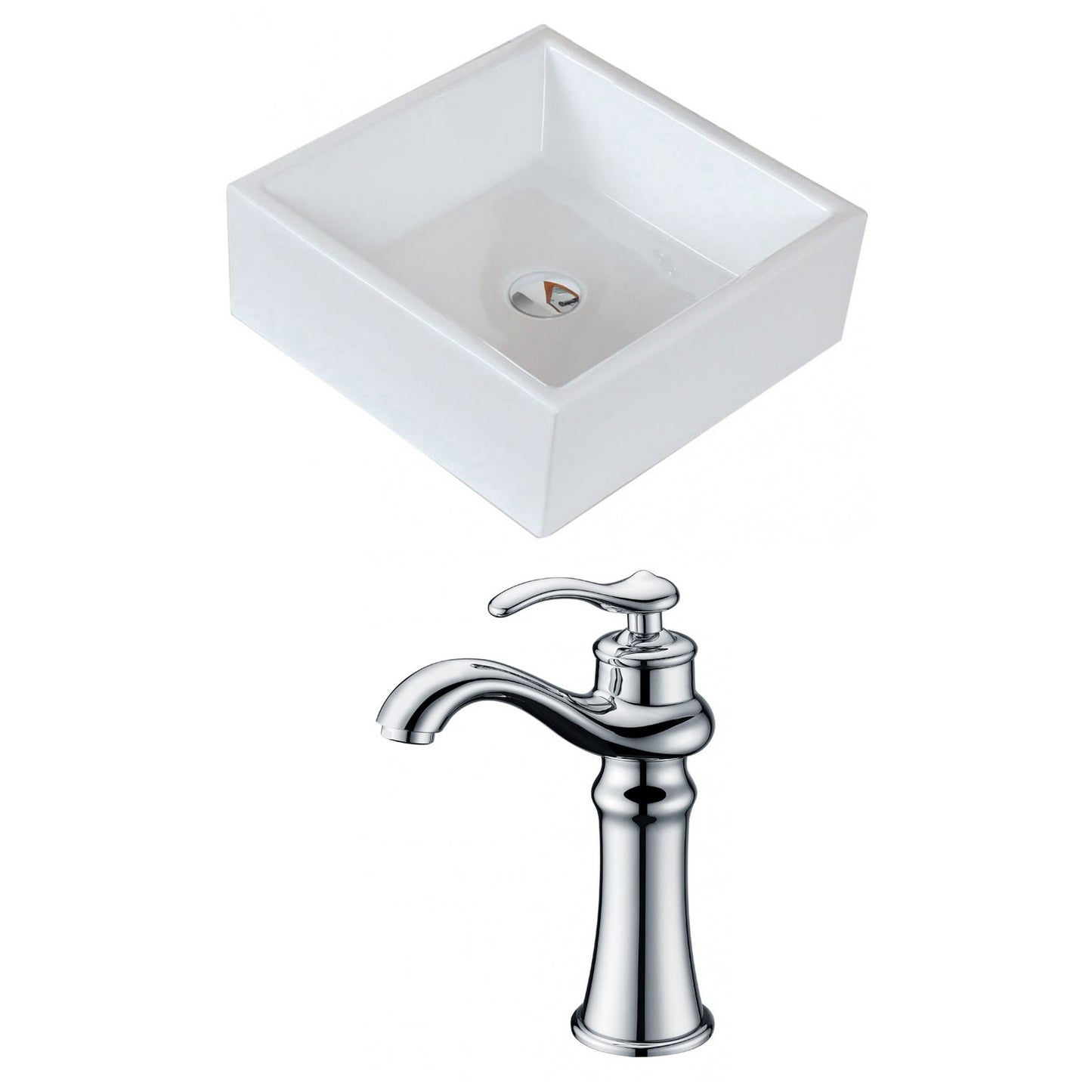 American Imaginations AI-14950 15" White Square Ceramic Above Counter Bathroom Vessel Sink Set