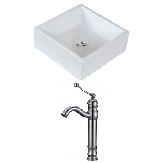 American Imaginations AI-14952 15" White Square Ceramic Above Counter Bathroom Vessel Sink Set