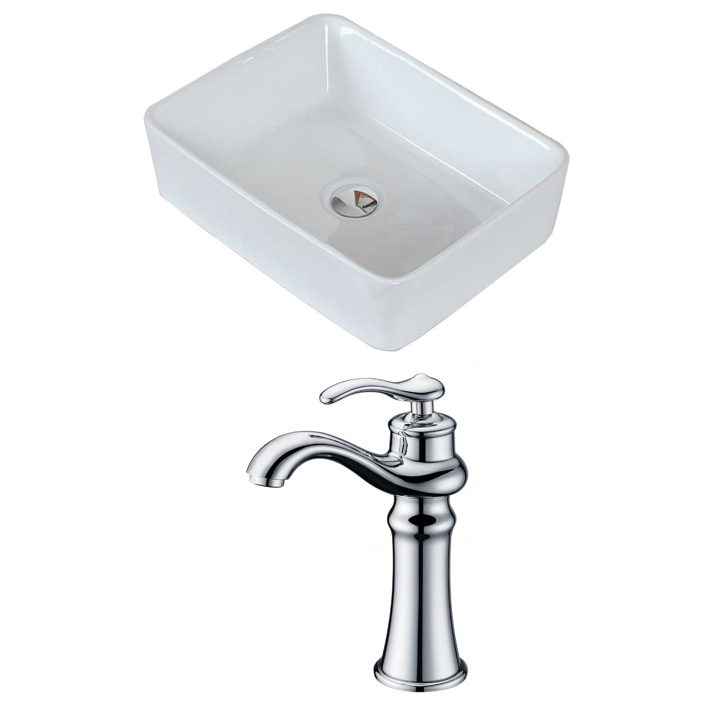 American Imaginations AI-14953 19" White Rectangular Ceramic Above Counter Bathroom Vessel Sink Set