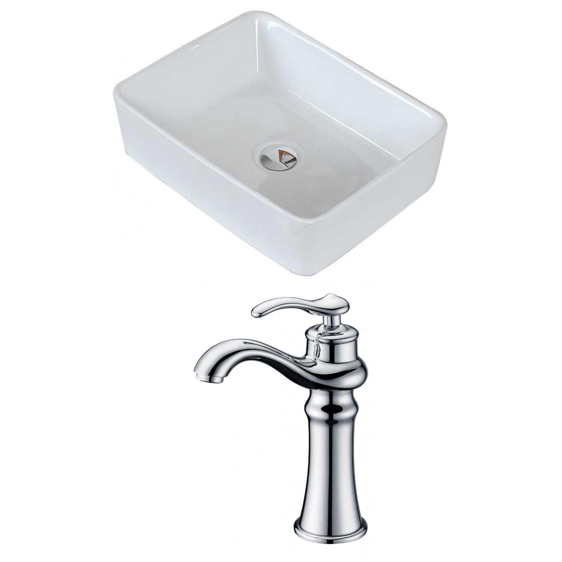 American Imaginations AI-14953 19" White Rectangular Ceramic Above Counter Bathroom Vessel Sink Set