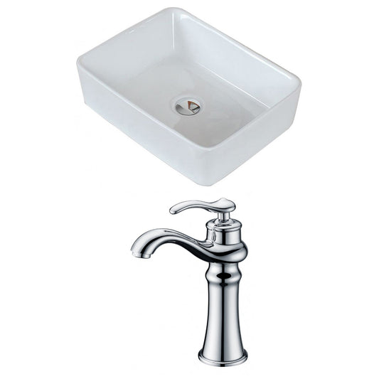American Imaginations AI-14953 19" White Rectangular Ceramic Above Counter Bathroom Vessel Sink Set