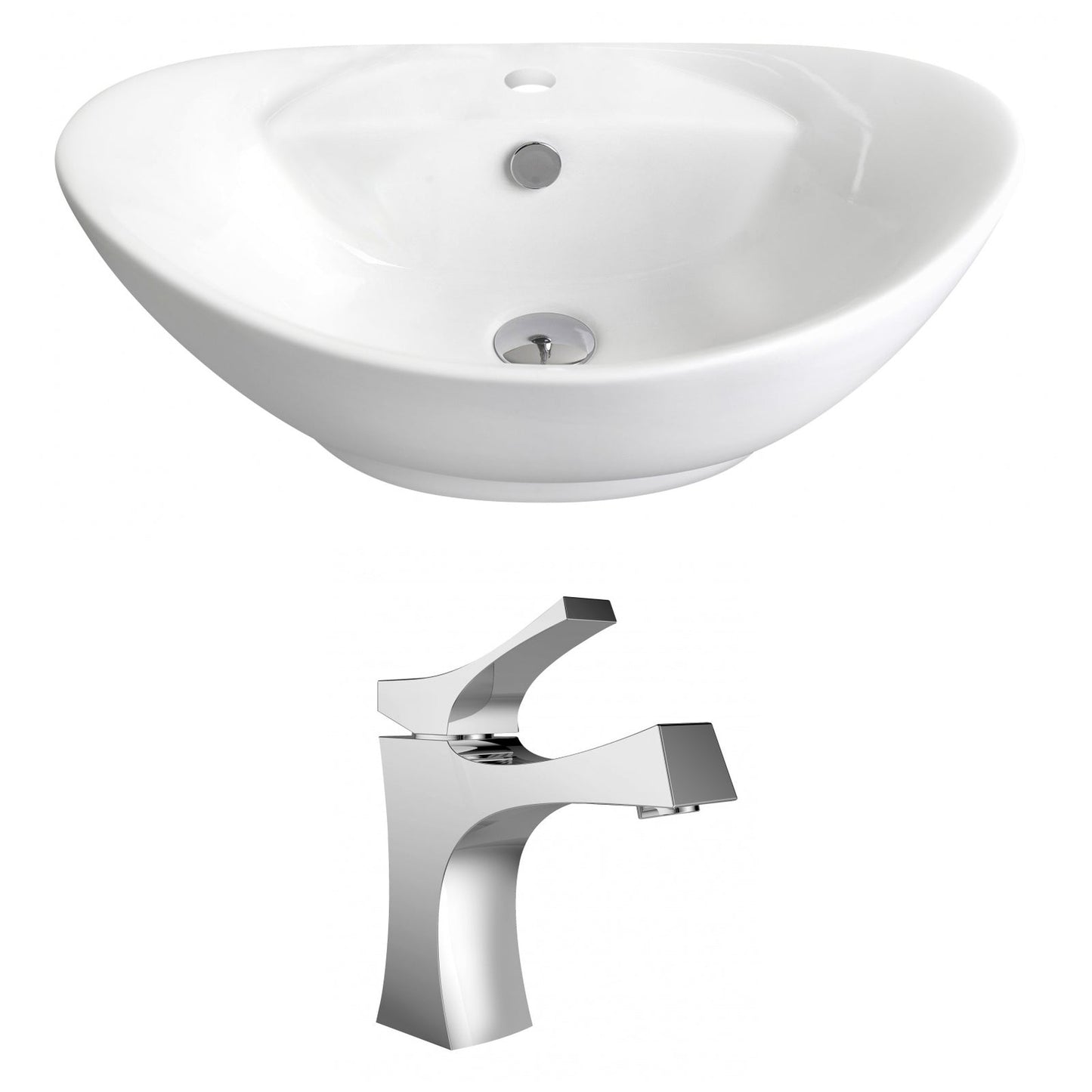 American Imaginations AI-14956 23" White Oval Ceramic Above Counter Bathroom Vessel Sink Set