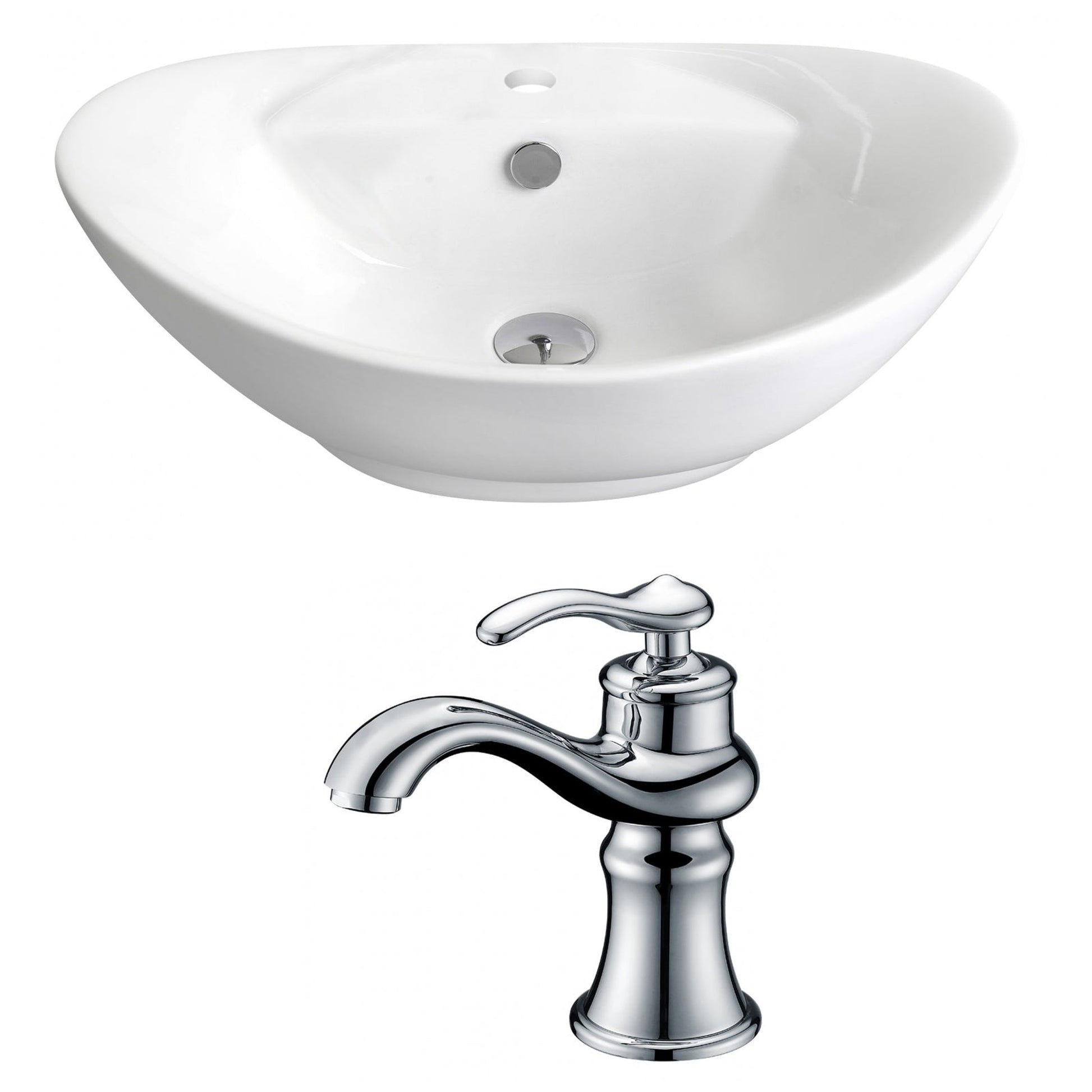 American Imaginations AI-14957 23" White Oval Ceramic Above Counter Bathroom Vessel Sink Set