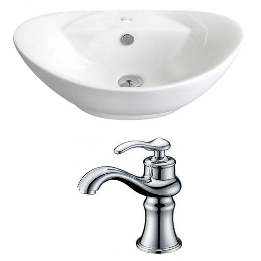 American Imaginations AI-14957 23" White Oval Ceramic Above Counter Bathroom Vessel Sink Set